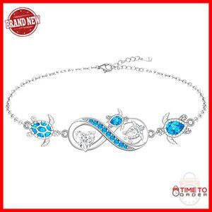 Sterling Silver Adjustable Sea Turtle Bracelet with Infinity Design